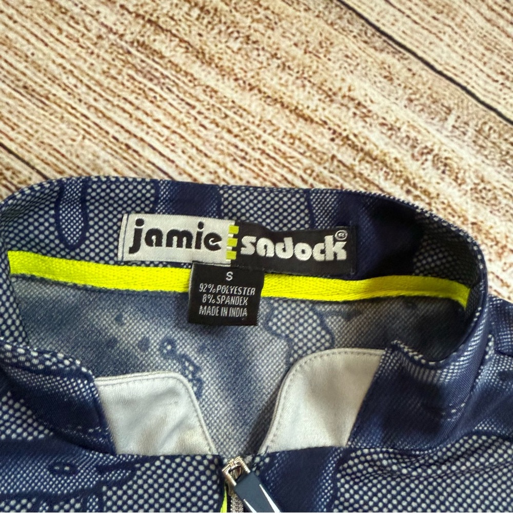 Jamie Sadock size small blue neon yellow patterned polo short sleeve shirt - Picture 4 of 13